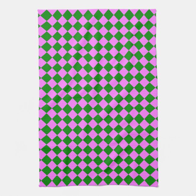 Linge De Cuisine Motif diamant Pink Green Checker (Vertical)