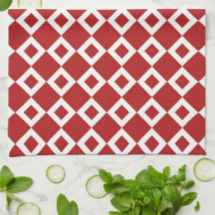 Linge De Cuisine Motif diamant rouge et blanc