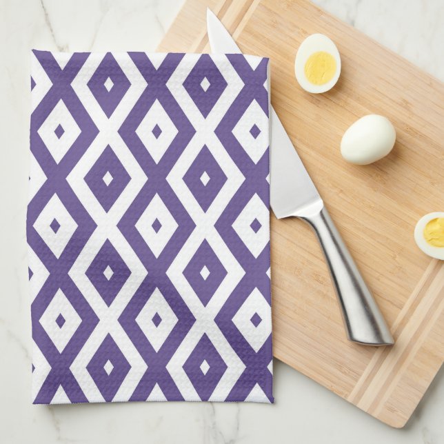 Linge De Cuisine Motif diamant ultra violet et blanc (Quart Plié)
