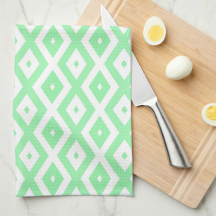 Linge De Cuisine Motif diamant vert et blanc