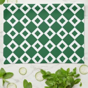 Linge De Cuisine Motif diamant vert et blanc