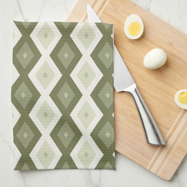 Linge De Cuisine Motif diamant vert olive (Quart Plié)