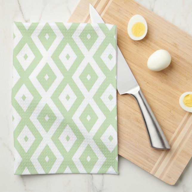 Linge De Cuisine Motif diamant vert pâle et blanc (Quart Plié)