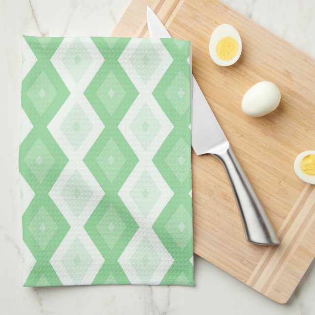 Linge De Cuisine Motif diamant vert pomme (Quart Plié)