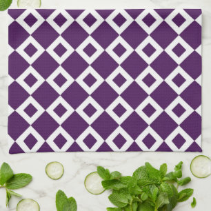 Linge De Cuisine Motif diamant violet et blanc