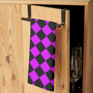 Linge De Cuisine Motif Diamond de damier noir violet
