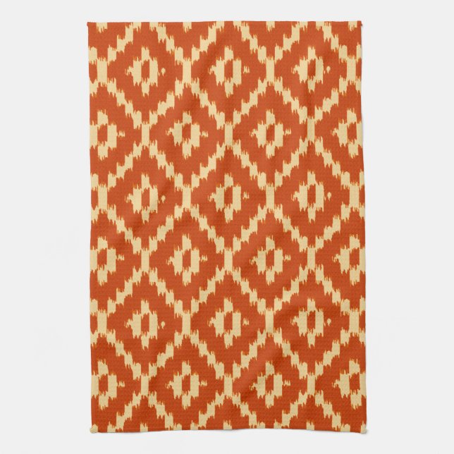 Linge De Cuisine Motif d'Ikat - mandarine et corail (Vertical)