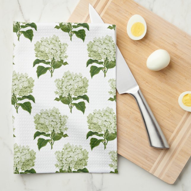 Linge De Cuisine Motif d'illustration blanc vert (Quart Plié)