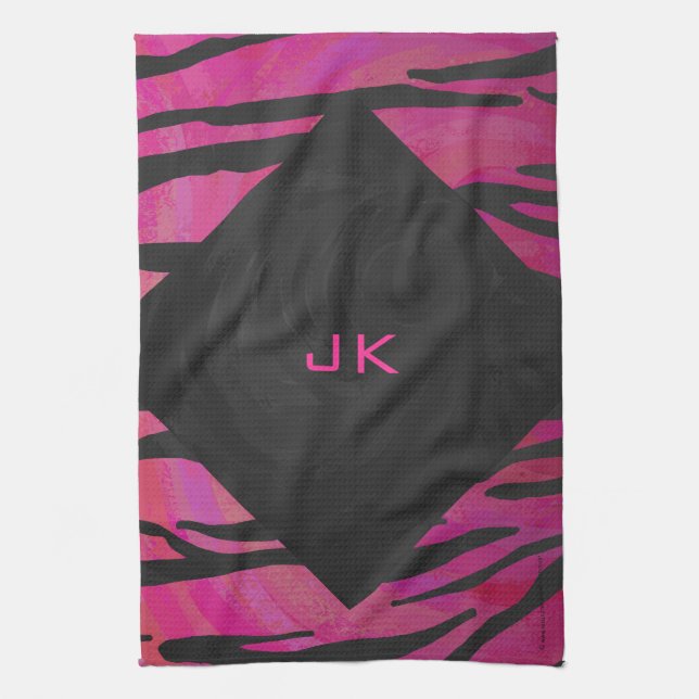 Linge De Cuisine Motif d'impression monogramme rose et noir (Vertical)