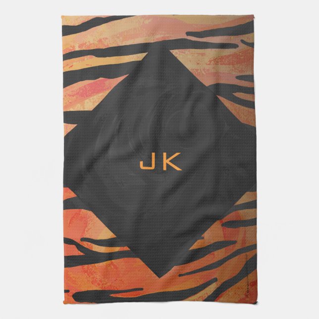 Linge De Cuisine Motif d'impression monogramme Tiger chaud orange e (Vertical)