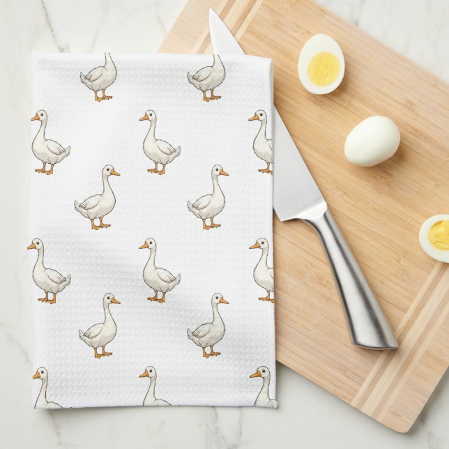 Linge De Cuisine Motif d'oie blanche mignonne (Quart Plié)
