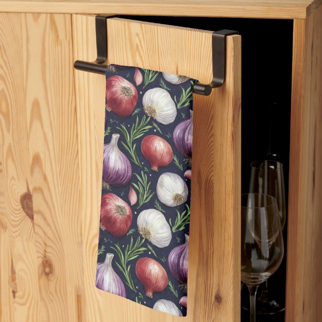 Linge De Cuisine Motif d'oignon moderne noir (Pliage en tiers)