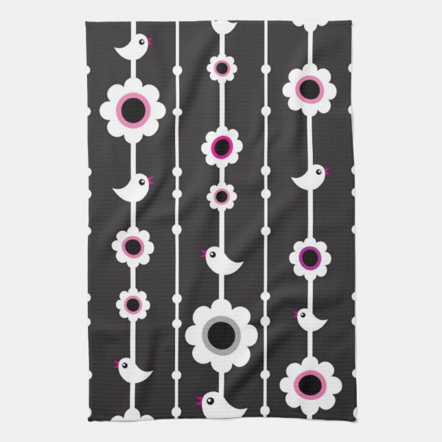 Linge De Cuisine motif d'oiseau et de fleurs (Vertical)