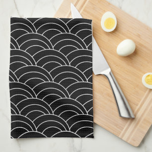 Linge De Cuisine Motif d'onde Abstrait noir et blanc