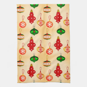 Linge De Cuisine Motif d'ornement antique en rouge, vert et rose