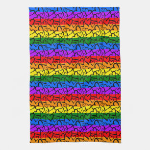 Linge De Cuisine Motif du coeur arc-en-ciel