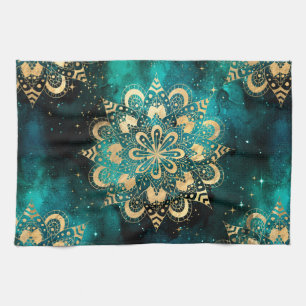 Linge De Cuisine Motif du mandala Dharma de la galaxie or et vert