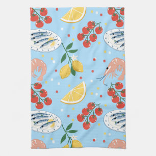 Linge De Cuisine Motif du marché de fruits de mer méditerranéens (5