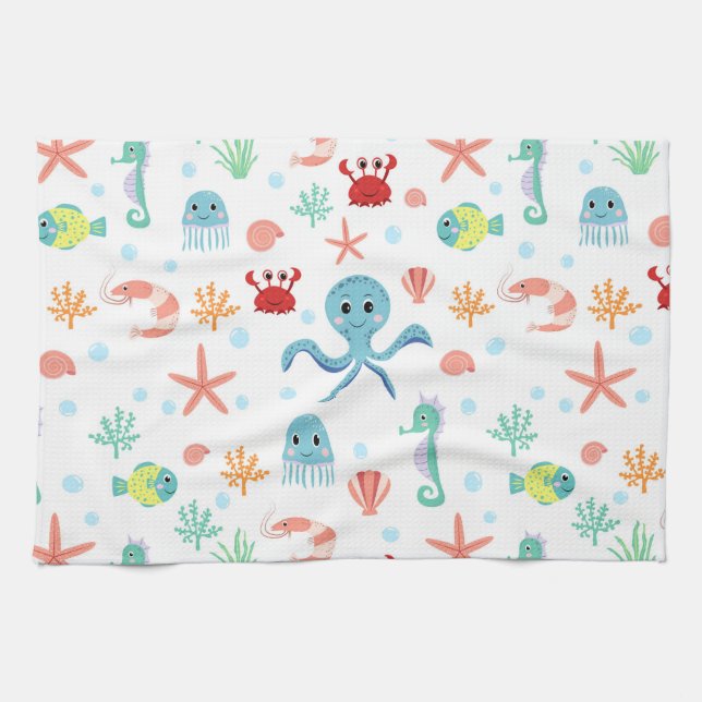 Linge De Cuisine Motif du monde marin (Horizontal)