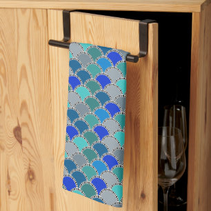 Linge De Cuisine Motif Écailles Bleu Turquoise Gris