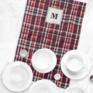 Linge De Cuisine Motif élégant à carreaux tartan Monogramme élégant