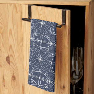 Linge De Cuisine Motif élégant côtier coquillages bleus marine