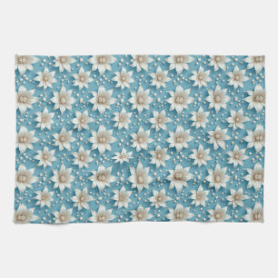 Linge De Cuisine Motif Élégant de Fleurs Blanches avec Perles