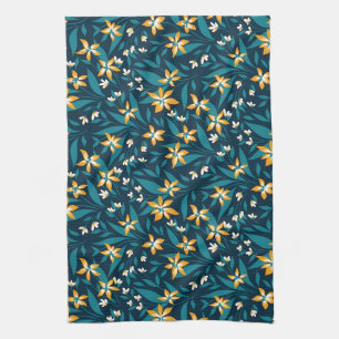 Linge De Cuisine Motif élégant de fleurs jaunes sur fond de feuille