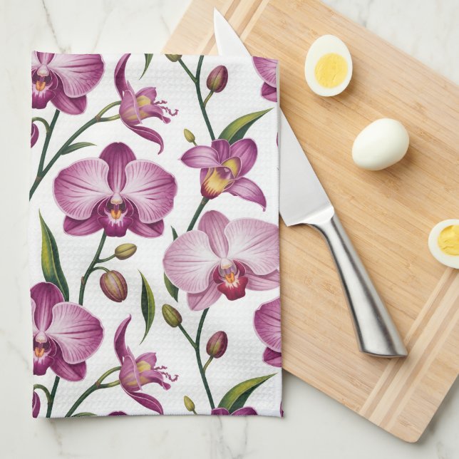 Linge De Cuisine Motif élégant et sans couture d'orchidée violette  (Quart Plié)