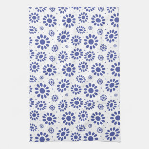 Linge De Cuisine Motif élégant Indigo Blue et White Daisy