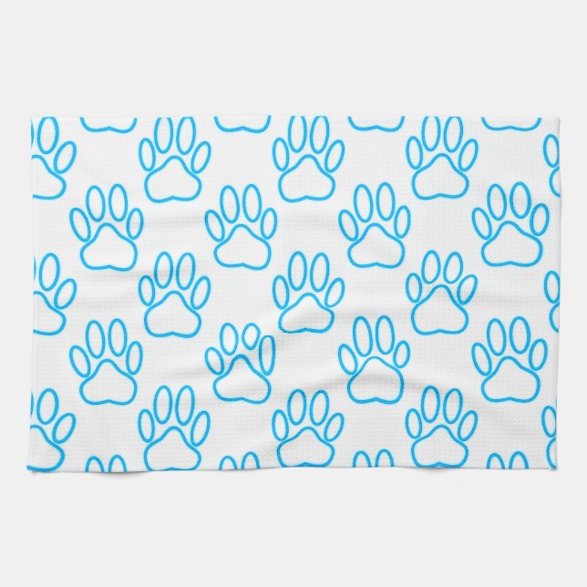 Linge De Cuisine Motif Empreinte de patte de Blue Neon Dog (Horizontal)