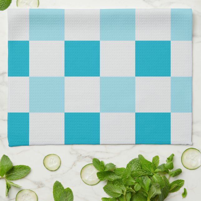 Linge De Cuisine Motif en damier blanc et bleu (Plié)