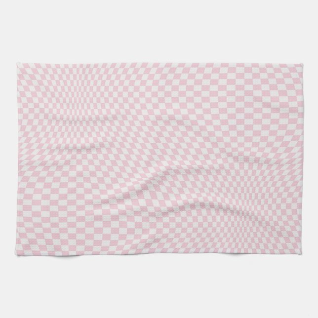 Linge De Cuisine Motif en damier rose pastel À damiers Wavy (Horizontal)