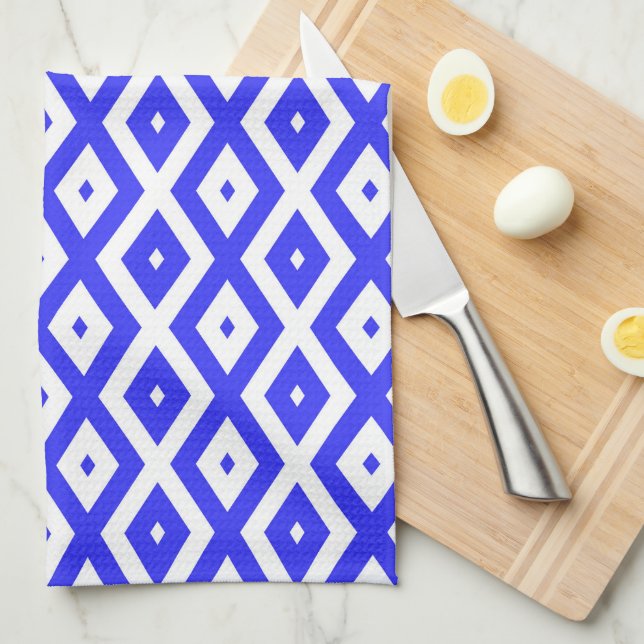 Linge De Cuisine Motif en diamant bleu et blanc (Quart Plié)