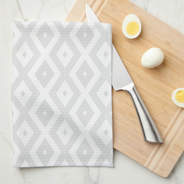 Linge De Cuisine Motif en diamant gris clair et blanc (Quart Plié)