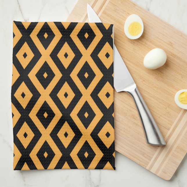 Linge De Cuisine Motif en diamant jaune et noir (Quart Plié)