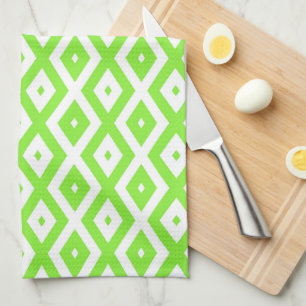 Linge De Cuisine Motif en diamant vert et blanc