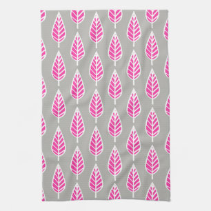 Linge De Cuisine Motif en feuille de hêtre - Fuchsia rose et argent