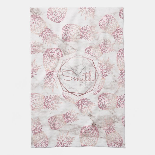 Linge De Cuisine Motif en marbre d'ananas rose en or géométrique (Vertical)