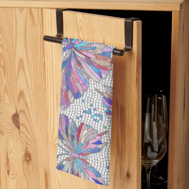 Linge De Cuisine Motif en mosaïque papillon - pastels (Pliage en tiers)