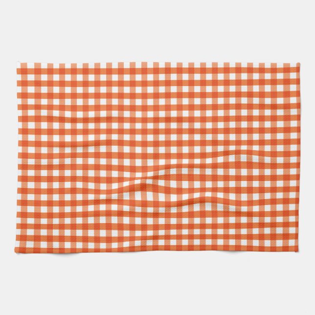 Linge De Cuisine Motif En vichy orange et blanc (Horizontal)