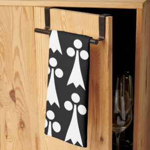 Linge De Cuisine Motif Ermine, Motif Médiéval, Blanc sur Noir