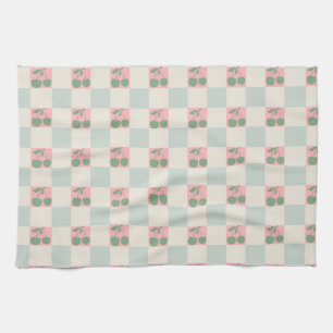 Linge De Cuisine Motif esthétique vert rose à carreaux Y2K Cerise