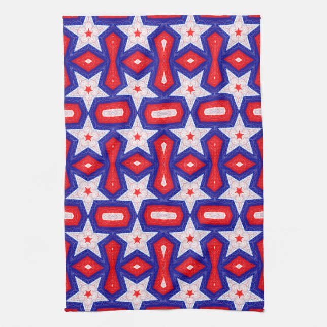 Linge De Cuisine Motif étoile rouge blanc et bleu (Vertical)