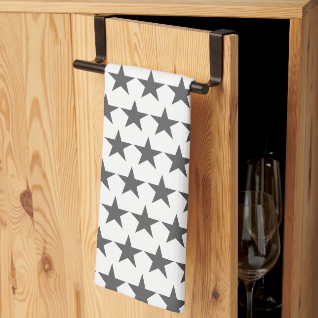 Linge De Cuisine Motif étoiles grises élégantes  (Pliage en tiers)