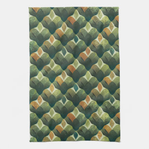 Linge De Cuisine Motif éventail Art déco vert terreux