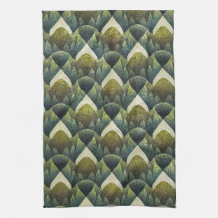 Linge De Cuisine Motif éventail Art Déco vert terreux (5)