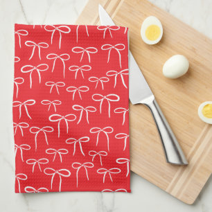 Linge De Cuisine Motif Festive Red and White Simple Bow Doodle