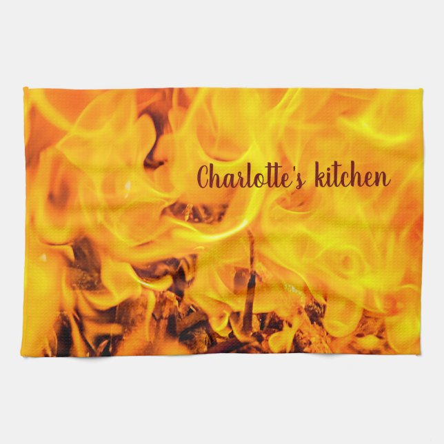 Linge De Cuisine Motif Feu Et Flames (Horizontal)