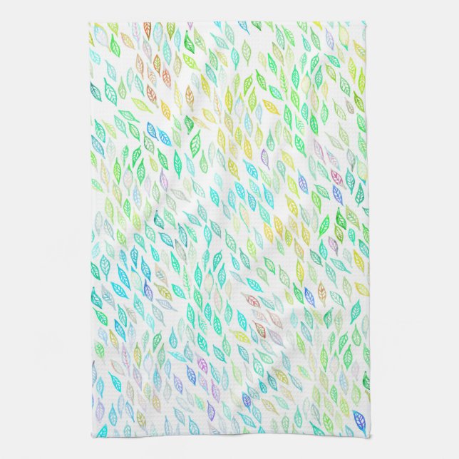 Linge De Cuisine Motif Feuille couleur aquarelle (Vertical)